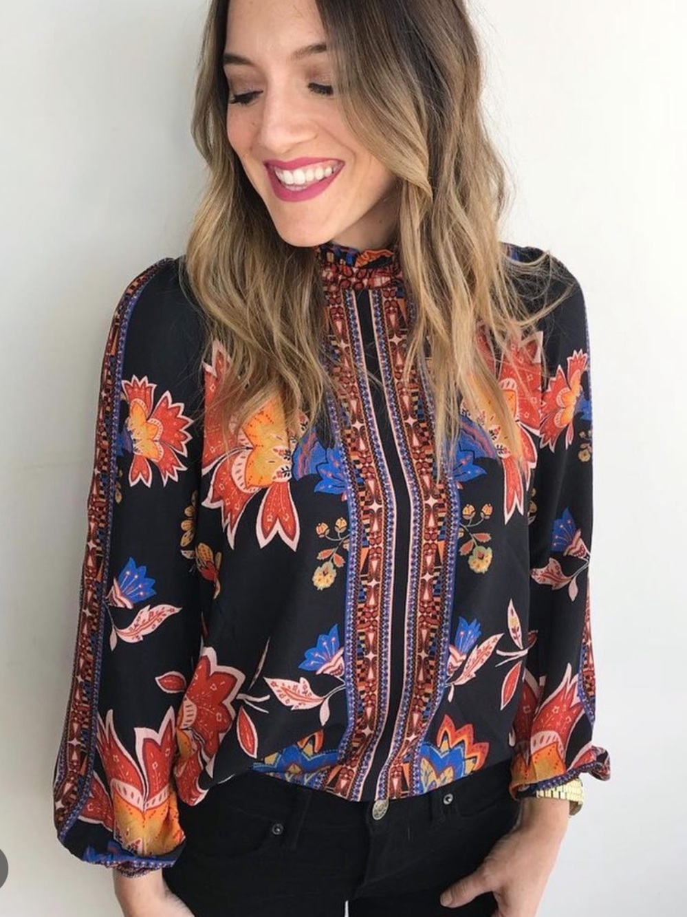Braeve- floral print ruffle neck blouse